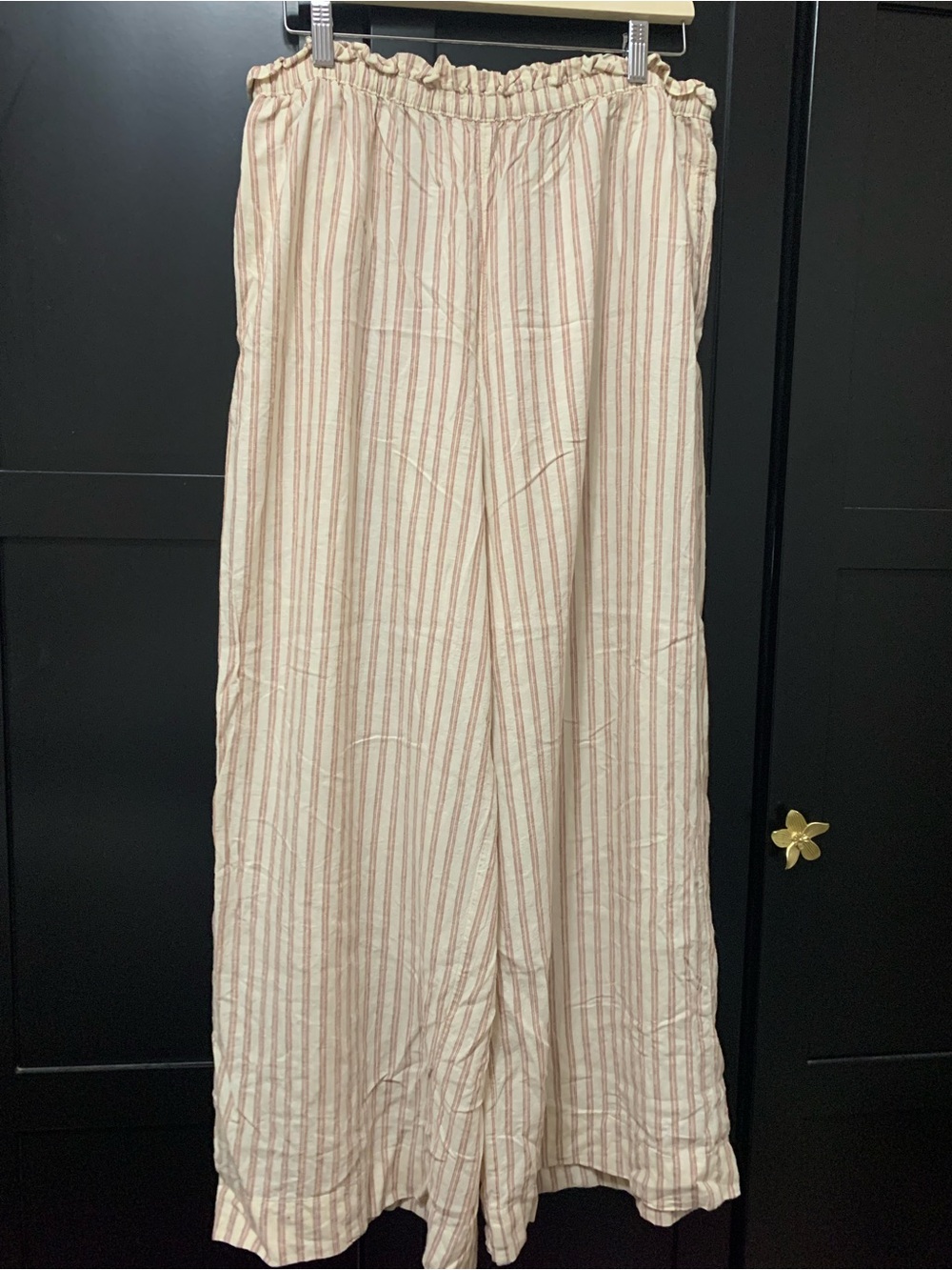 aerie large Cream Wide-Leg Striped Pants coastal flowy cool comfy - Picture 1 of 5